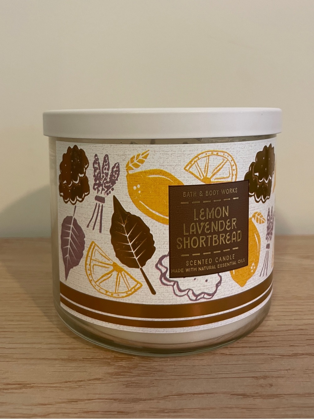 Bath & Body Works Lemon Lavender Shortbread 3 Wick Scented Candle NEW OPEN BOX